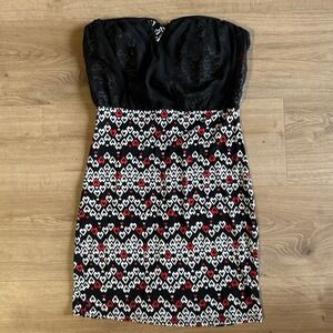 Carolina USA Strapless Heart Print Shirt Black Red White Sweetheart Large